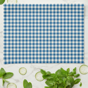 Cute Retro Navy Blue Gingham Plaid Pattern  Tea Towel