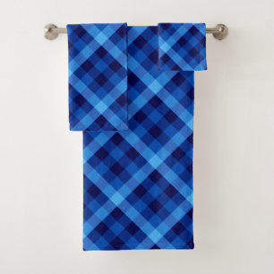 Cute Retro Ocean Blue Plaid Bath Towel Set