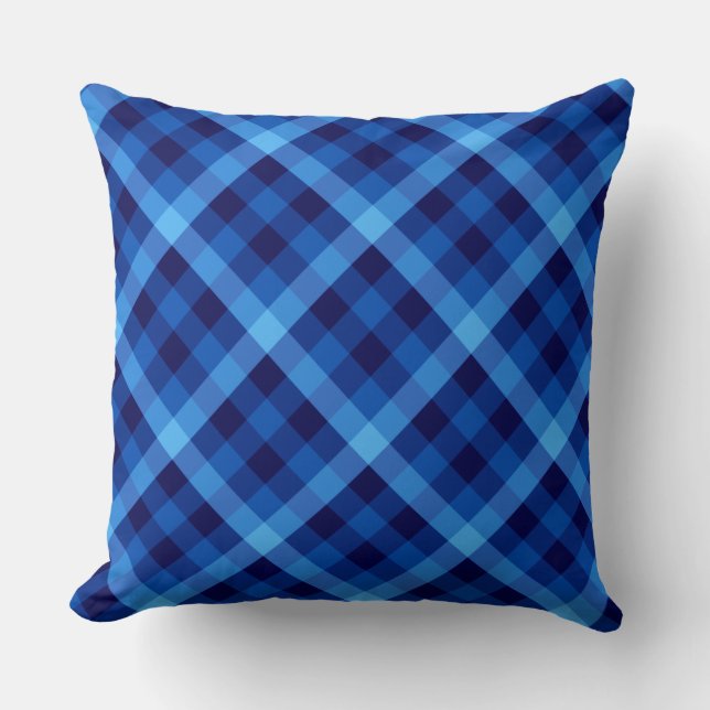 Cute Retro Ocean Blue Plaid Big Throw Pillow (Front)