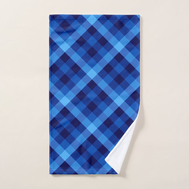 Cute Retro Ocean Blue Plaid Hand Towel (Hand Towel)