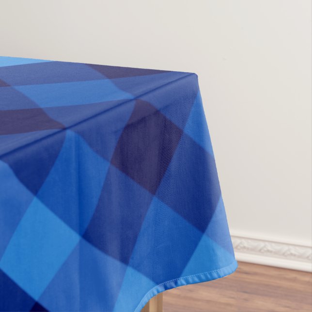 Cute Retro Ocean Blue Plaid Large Tablecloth (In Situ)