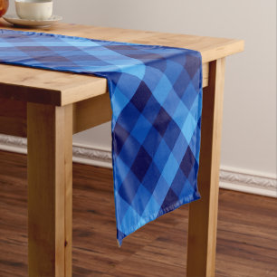 Cute Retro Ocean Blue Plaid Medium Table Runner