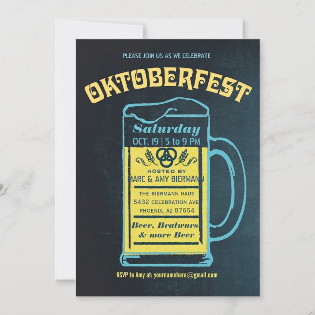 Cute Retro Oktoberfest Invitations | Chalkboard (Front)
