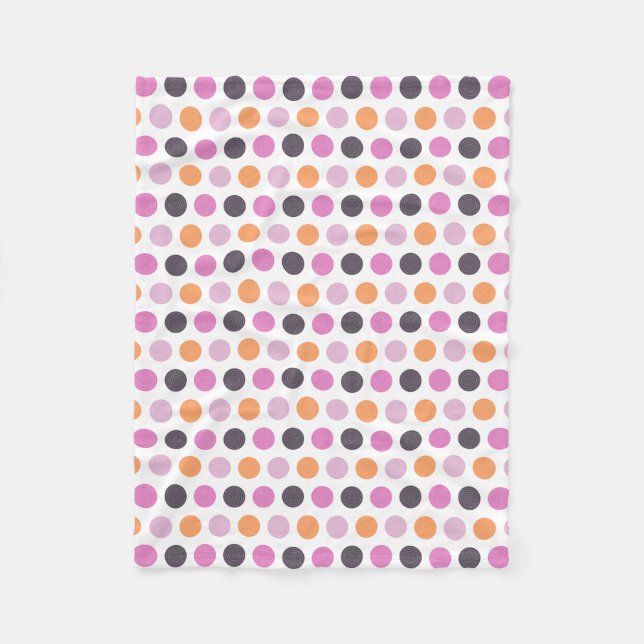 Cute Retro Orange Purple Pink Polka Dot Pattern Fleece Blanket (Front)
