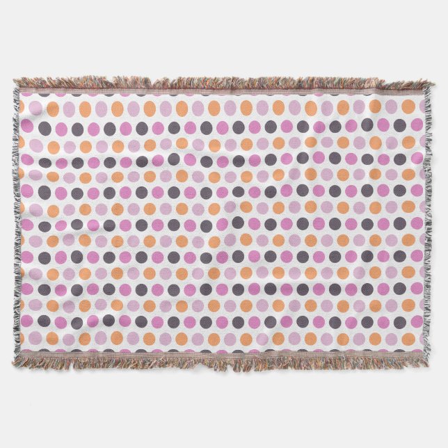 Cute Retro Orange Purple Pink Polka Dot Pattern Throw Blanket (Front)