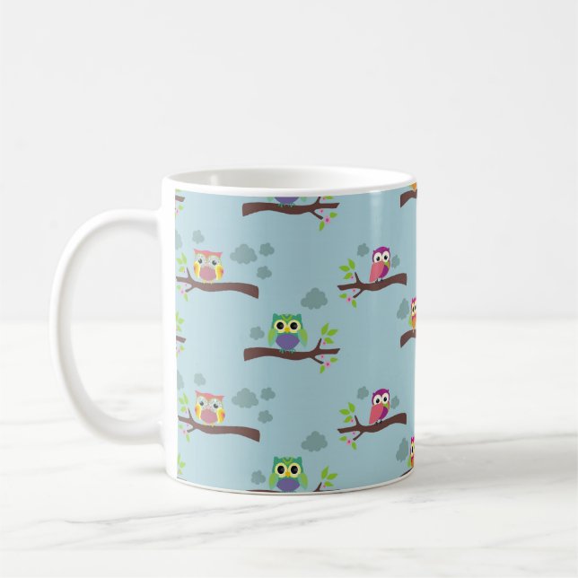 Cute Retro Owl Pattern Coffee Mug (Left)