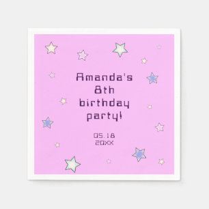 Cute Retro Pastel Stars Light Pink Kids Birthday  Napkin