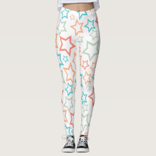 Cute Retro Pastel Stars Summer Beach  Leggings