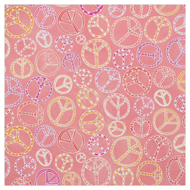 Cute Retro Peace Signs Girly Pink Pattern Fabric (Swatch)