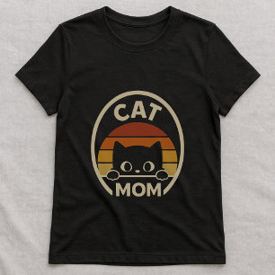 Cute Retro Peeking Cat Tee; Simple Cat Lover Mom T-Shirt