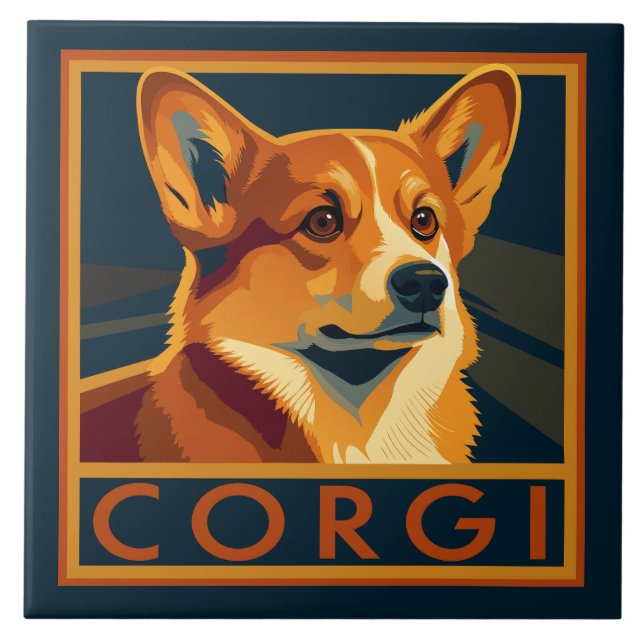 Cute Retro Pembroke Welsh Corgi Ceramic Tile (Front)
