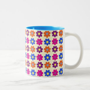 Cute Retro Penny Flower Pattern Two-Tone Coffee Mug