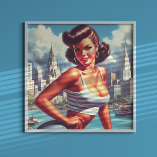 Cute Retro Pin-up Painting Poster