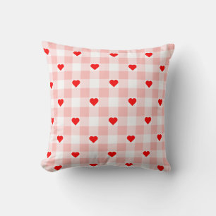 Cute Retro Pink Heart Gingham Plaid pattern Cushion
