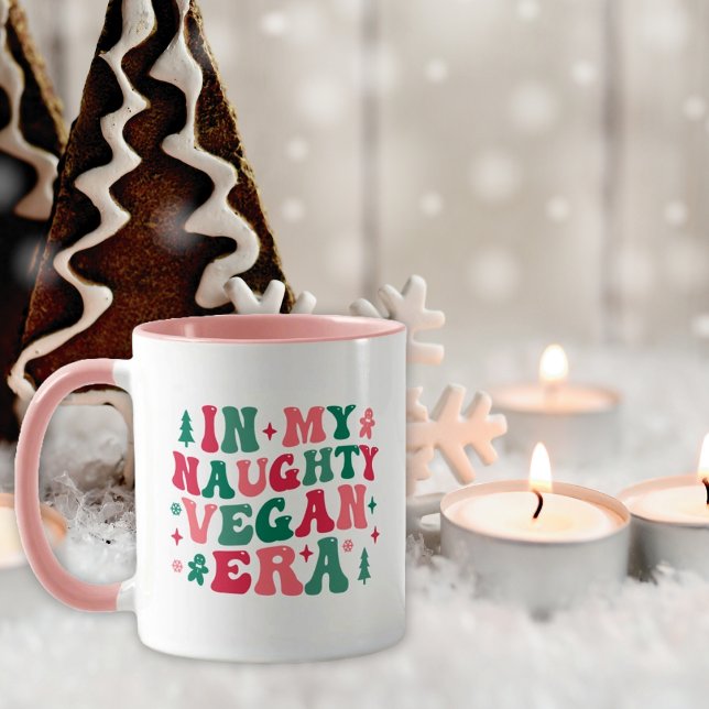 Cute Retro Pink In my Naughty Vegan Era, Christmas Mug (Creator Uploaded)