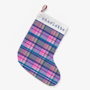 Cute Retro Pink Plaid Pattern Personalised Name  Small Christmas Stocking