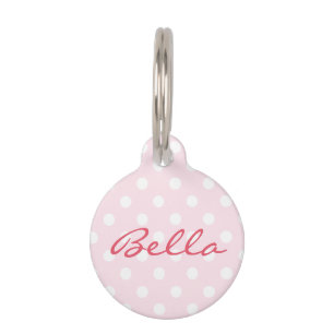 Cute Retro Pink Polka Dots Cat Kitty Dog Pup Name Pet Tag