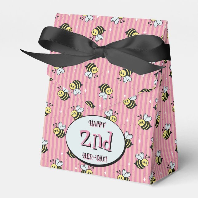 Cute Retro Pink Striped Bumblebee Birthday Favour Box (Front Side)