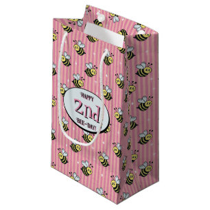Cute Retro Pink Striped Bumblebee Birthday Small Gift Bag