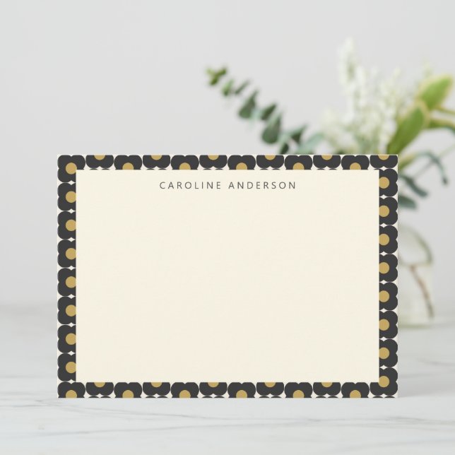 Cute Retro Pop Flower Black and Gold Personalised Card (Standing Front)