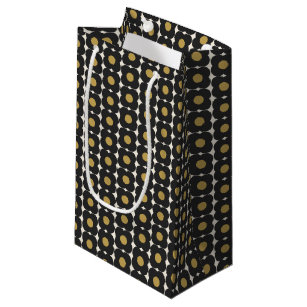 Cute Retro Pop Flower Pattern   Black and Gold Small Gift Bag