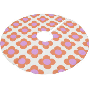 Cute Retro Pop Flower Pattern Pink and Orange Brushed Polyester Tree Skirt