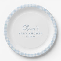 Cute Retro Preppy Light Blue Gingham Baby Shower