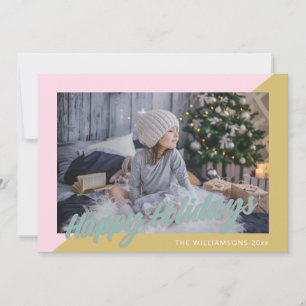 Cute Retro Pretty Pastel Happy Holidays Photo Holiday Card