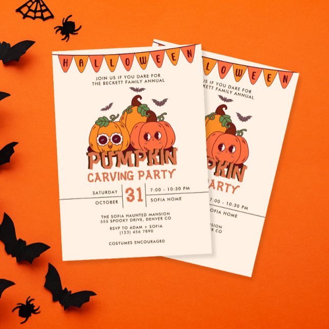 Cute Retro Pumpkin Halloween Party Invitation (Creator Uploaded)