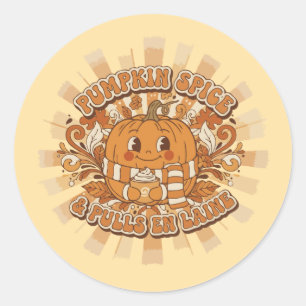 Cute Retro Pumpkin Spice & Wool Sweaters Groovy  Classic Round Sticker