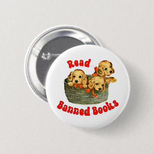 Cute Retro Puppies - Read Banned Books 6 Cm Round Badge