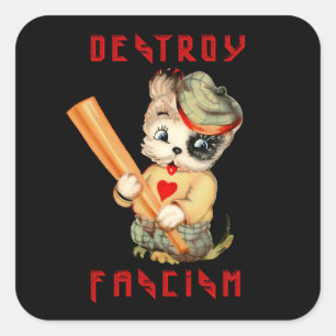 Cute Retro Puppy - Destroy Fascism Square Sticker