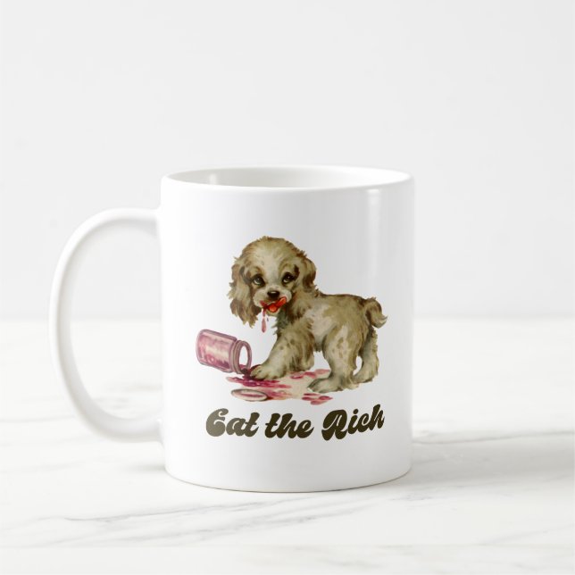 Cute Retro Puppy - Eat the Rich Coffee Mug (Left)