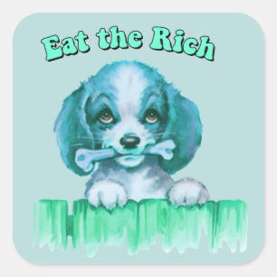 Cute Retro Puppy - Eat the Rich Square Sticker