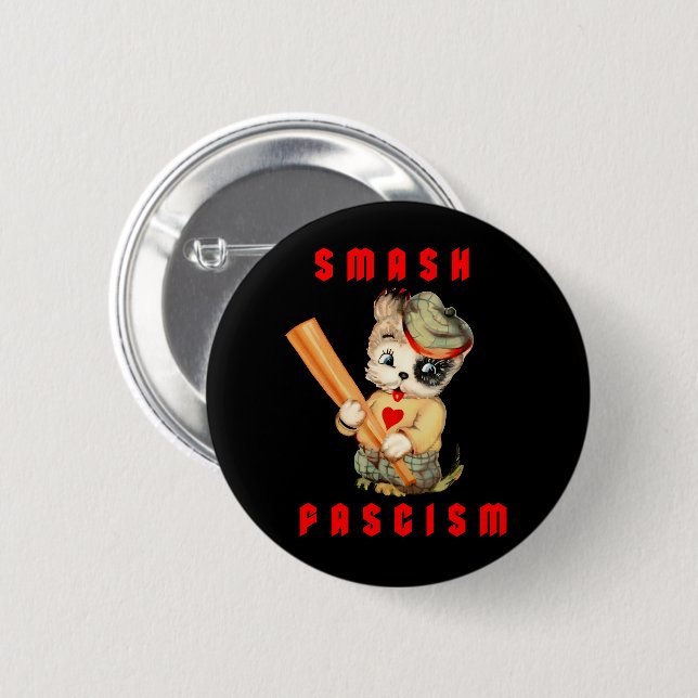 Cute Retro Puppy - Smash Fascism 6 Cm Round Badge (Front & Back)
