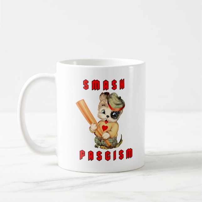 Cute Retro Puppy - Smash Fascism Coffee Mug (Left)