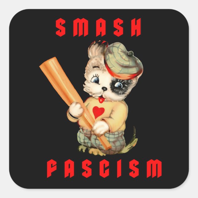 Cute Retro Puppy - Smash Fascism Square Sticker (Front)