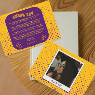 Cute Retro Purple Yellow Teal Orange Grad Photo Thank You Card