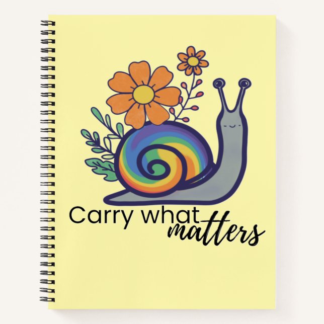 Cute Retro Rainbow Floral Snail Journal Notebook  (Front)