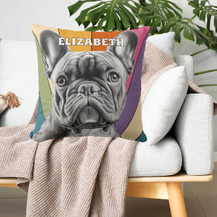 Cute Retro Rainbow French Bulldog Personalised  Cushion