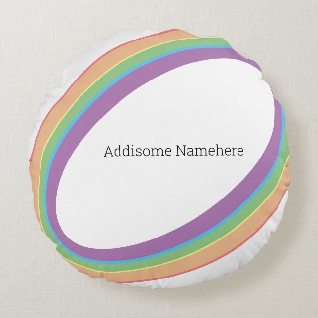 Cute Retro Rainbow  Fun  Add Your Name Round Cushion (Front)