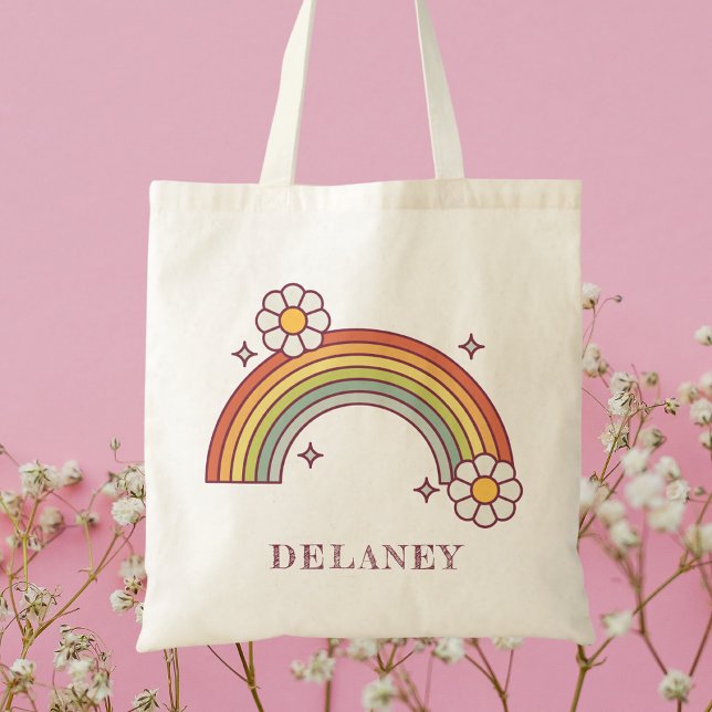 Cute Retro Rainbow Kid's Personalised  Tote Bag (Creator Uploaded)