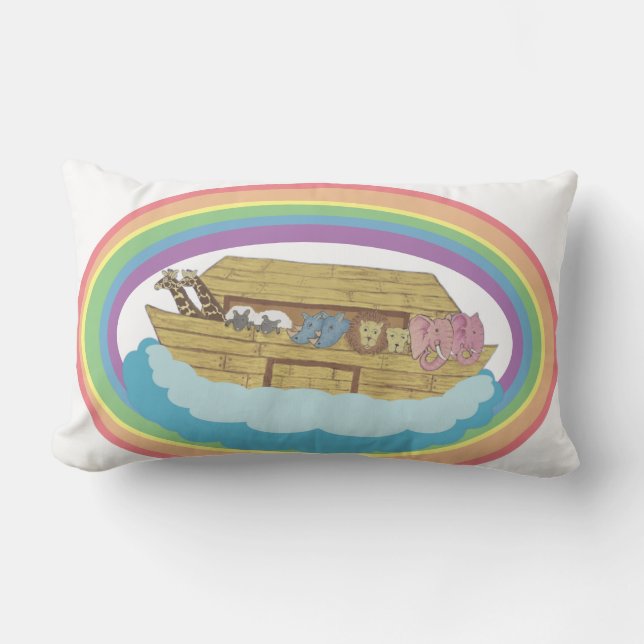Cute retro Rainbow Noah's Ark on White Lumbar Pill Lumbar Cushion (Front)