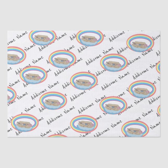 Cute retro Rainbow Noah's Ark on White Tissue Paper (Front)