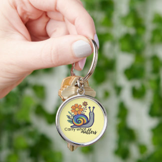 Cute Retro Rainbow Snail Floral Keychain, Key Ring