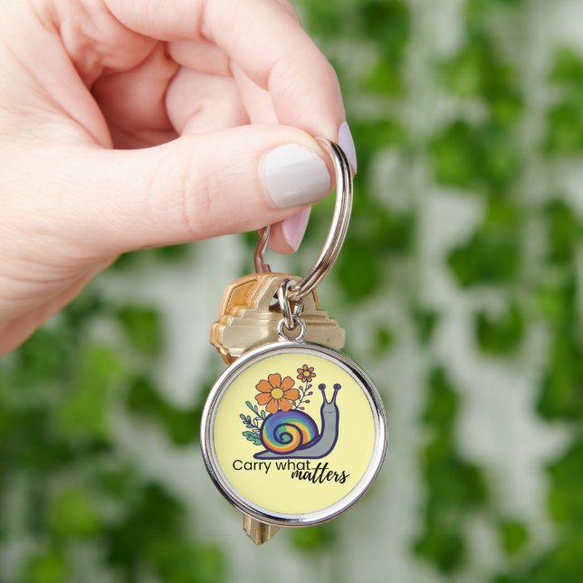 Cute Retro Rainbow Snail Floral Keychain, Key Ring (Hand)