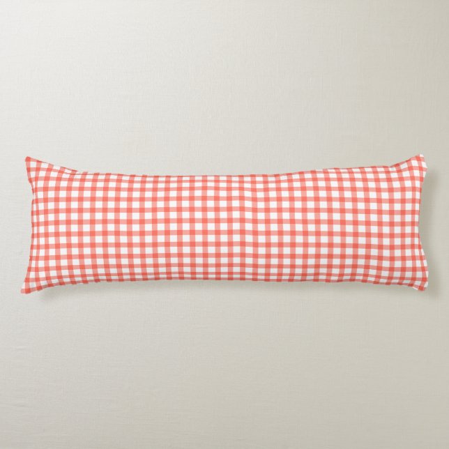 Cute Retro Red Gingham Plaid pattern Body Cushion (Front)