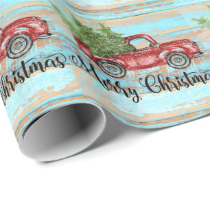 Cute Retro Red Truck Country Christmas Wrapping Paper