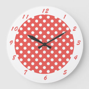 Cute Retro Red White Polka Dot Large Clock