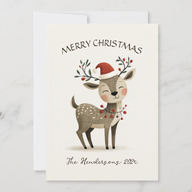 Cute Retro Reindeer Christmas Card (Front)